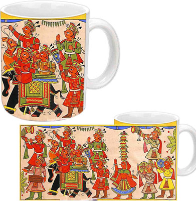 

Raj Laxmi Rajasthan Marriage Theme White Ceramic Mug(350 ml)