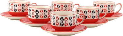 KITTENS Pack of 12 Ceramic Designer Red Handpainted(Red)
