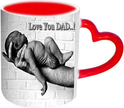

Raj Laxmi Love You Dad Red Heart Handle Ceramic Mug(350 ml)