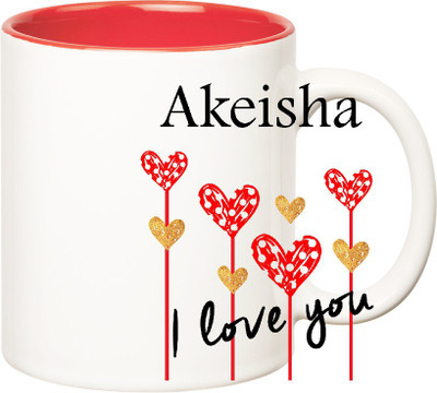 

Huppme I Love You Akeisha Inner Red (350 ml) Ceramic Mug(350 ml), Red;white