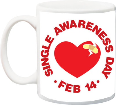 

ME&YOU Valentine's Gift for Singles:SAD(Single Awareness Day) Feb 14 Printed Ceramic Mug(325 ml), Red