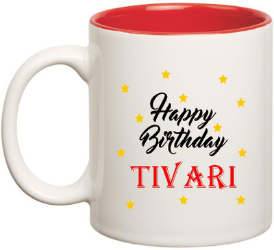 

HuppmeGift Happy Birthday Tivari Inner Red Ceramic (350ml) Ceramic Mug(350 ml), Red;white