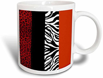 

3dRose Red, Black, Orange and White Animal Print Leopard and Zebra Ceramic, 15-Ounce Ceramic Mug(60 ml)