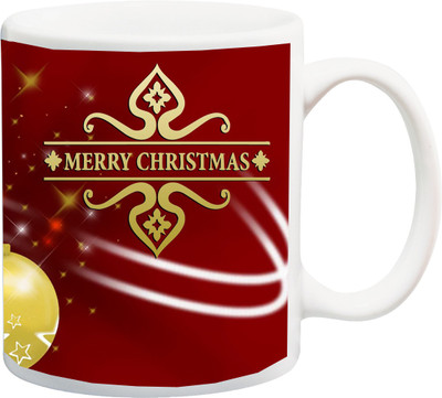 

ME&YOU Gifts for Parents,Relatives,Friends,Husband,Wife;Have a Merry christmas Golden star Balls printed Ceramic Mug(325 ml), Multicolor