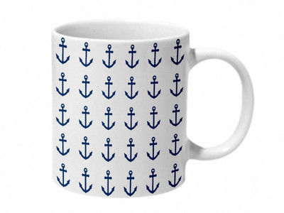 

Mooch Wale Anchor Pattern Ceramic Mug(325 ml), Multicolor