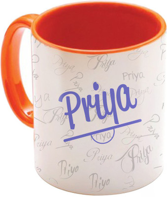SKY TRENDS Priya Birthday Gift Orange Coffee 350 ML Ceramic Mug(350 ml), Multicolor