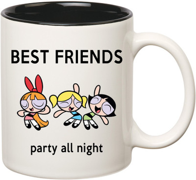 

HuppmeGift Party ALL Night Inner Black Ceramic Mug(350 ml), Black;white