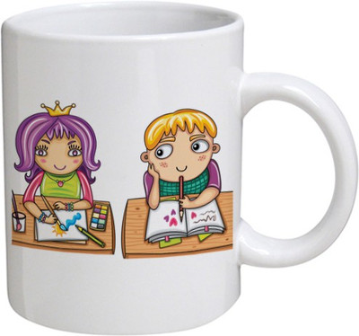 

Disginer Cases Drawings With Girl & Boy - MyBestow White Plain Coffee Ceramic Ceramic Mug(320 ml), Multicolor