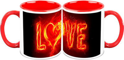 

Homesogood Burning Love On Valentine's Day (Set Of 2) Ceramic Mug(325 ml, Pack of 2)