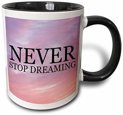 

3dRose mug_200721_4 Never Stop Dreaming Black Letters on Red Cloud Sky Background Two Tone Black, 11 oz, Black/White Ceramic Mug(60 ml)
