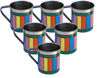 

eCraftIndia Handpainted Decorative Stainless Steel Mug(180 ml, Pack of 6), Multicolor