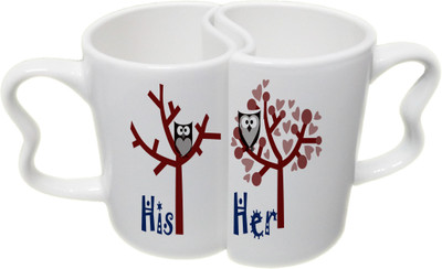 

Ucard Valentines Day His Her Couple Bone China, Ceramic, Porcelain Mug(325 ml), Multicolor