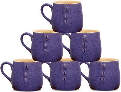 Caffeine Purple Buttoned Cups (2.5d, 3h) Ceramic Mug(250 ml, Pack of 6)
