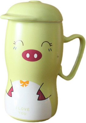 

GeekGoodies Animal Large Design With Cap Style Lid Coffee Milk Ceramic Mug(410 ml), Green