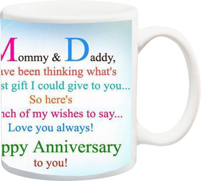 

ME&YOU Gift for Mummy/mother/mum/Dad/father;Mommy & Daddy Happy Annovarsery to you Red Rose 3D Printed Ceramic Mug(325 ml), Multicolor