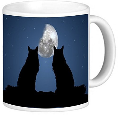 

Rikki Knight LLC Knight Photo Quality Ceramic Coffee, 11 oz, Black Cats on Blue Design Ceramic Mug(60 ml)
