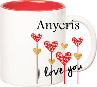 

Huppme I Love You Anyeris Inner Red (350 ml) Ceramic Mug(350 ml), Red;white