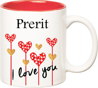 

Huppme I Love You Prerit Inner Red (350 ml) Ceramic Mug(350 ml), Red;white