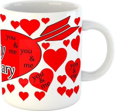 

Deeher Gifts Happy Anniversary design 2 Ceramic Mug(330 ml), Multicolor