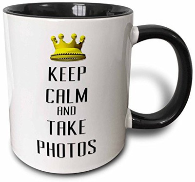 

3dRose Gold Crown Keep Calm and Take Photos Two Tone Black, 11 oz, Black/White Ceramic Mug(60 ml), Multicolor