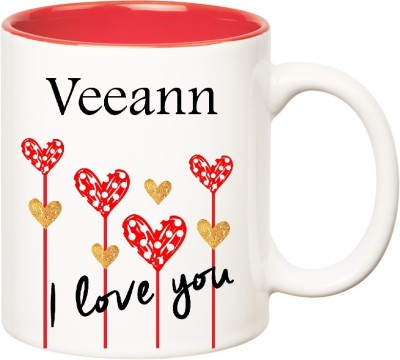 

Huppme I Love You Veeann Inner Red (350 ml) Ceramic Mug(350 ml), Red;white