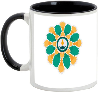 

AllUPrints Gifts For Diwali - Vibrant Deepawali Rangoli Ceramic Mug(325 ml), Black