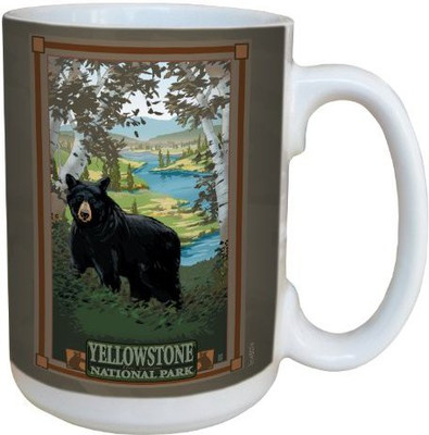 

Tree-Free Greetings Greetings lm43074 Scenic Yellowstone National Park Black Bear in Birches by Mike Rangner Ceramic, 15-Ounce, Multicolored Ceramic Mug(60 ml)