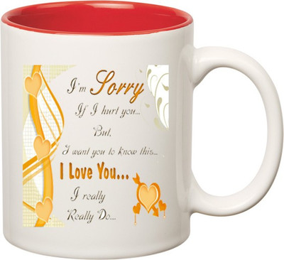 

Huppme Sorry if I Hurt You Inner Ceramic Mug(350 ml), Red;white
