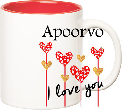 

Huppme I Love You Apoorvo Inner Red (350 ml) Ceramic Mug(350 ml), Red;white