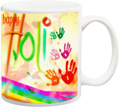 

ME&YOU Gift for Holi;Happy holy dend punch HD Printed Ceramic Mug(325 ml), Multicolor
