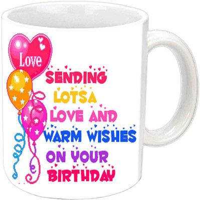 

Raj Laxmi pink yellow balloons lover b'day white mug Ceramic Mug(350 ml)