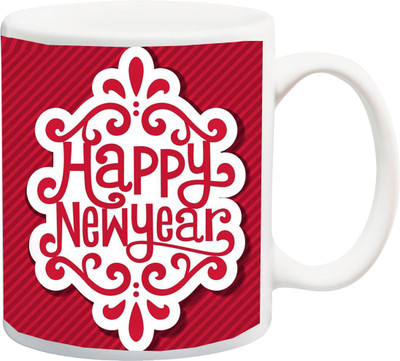 

ME&YOU Gift for Boss,Coworkers;Happy New Year Red Theme Printed Ceramic Mug(325 ml), Multicolor