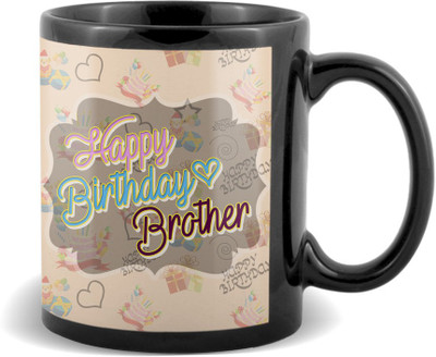 

SKY TRENDS Happy Birthday Brother With Brown Circle Color Special Gifts For Birthday And Anniversary Black Coffee Ceramic Mug(320 ml)
