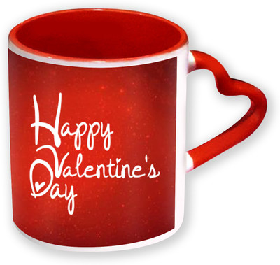 

Heyworlds Happy Valentine Day Gifts Heart Shape Red Color with Handle 48 Ceramic Mug(325 ml), Multicolor