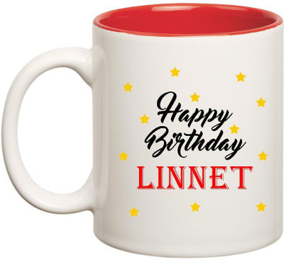 

Huppme Happy Birthday Linnet Inner Red Ceramic Mug(350 ml), Red;white