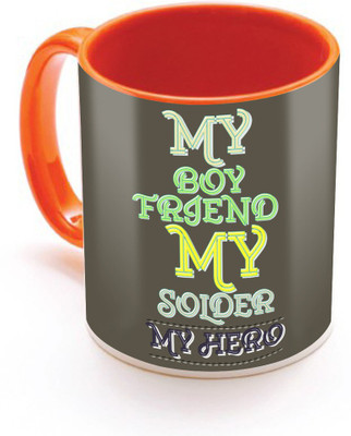 

SKY TRENDS My Boyfrinend My Solder My Hero With Mehndi Color Gifts For Birthday And Anniversary Inner Color Orange Ceramic Mug(320 ml), Multicolor