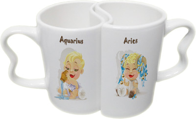 

Ucard Aquarius and Aries Zodiac Sign Valentines Day Couple Bone China, Ceramic, Porcelain Mug(325 ml), Multicolor