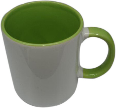Tuelip Inside & Handle Colour Ceramic Mug(300 ml), Green;white