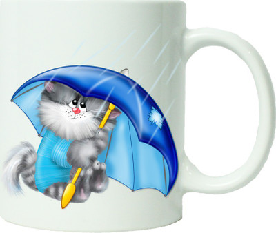 

Maison N Mode Cat With Umbrella Coffee Ceramic Mug(330 ml), Multicolor
