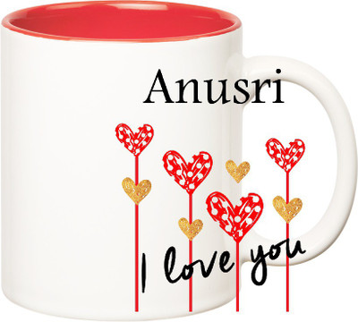 

Huppme I Love You Anusri Inner Red (350 ml) Ceramic Mug(350 ml), Red;white