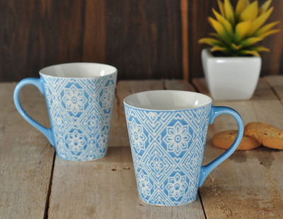 

Buono Casa NBE MM 16 Porcelain Mug(325 ml, Pack of 2), Blue