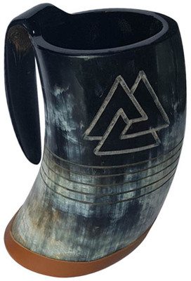 

Sixthsense Beer Odin engraved Natural Horn / Tankard 8 inch polished 34 oz Viking Horn Drinking Tankard Wood Mug(60 ml)