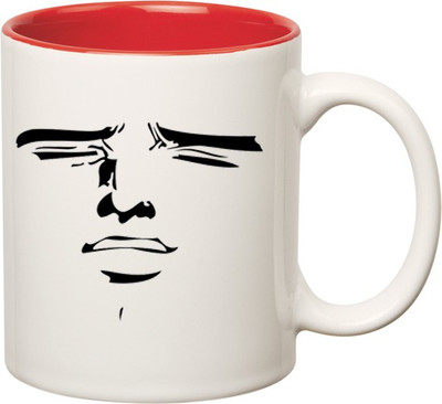 

Huppme man face Inner Red Ceramic Mug(350 ml), Red;white