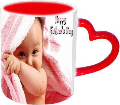 

Raj Laxmi Happy Fathers Day Cute Baby Design Red Heart Handle Ceramic Mug(350 ml)