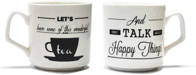 

EK DO DHAI Tea Talk Bone China Mug(180 ml, Pack of 2), Multicolor
