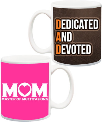 

ME&YOU Best Gift for Parents;Master of Multitasking Mom and Dedicated and Devoted Dad Full Forms Printed Ceramic Mug(325 ml, Pack of 2), Multicolor