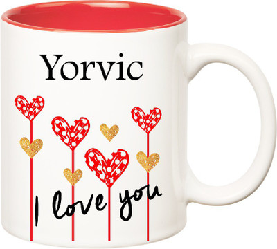 

Huppme I Love You Yorvic Inner Red (350 ml) Ceramic Mug(350 ml), Red;white
