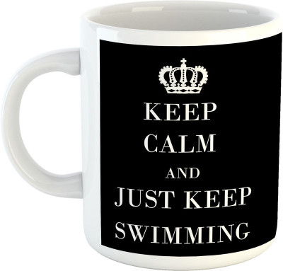 

Deeher Gifts Just keep Swimming Ceramic Mug(330 ml), Black;white