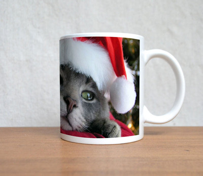 60% OFF on StyBuzz Grey Santa Cat Christmas Ceramic Coffee Mug(300 ml)