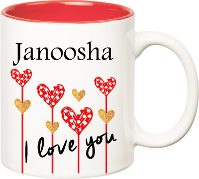 

Huppme I Love You Janoosha Inner Red (350 ml) Ceramic Mug(350 ml), Red;white